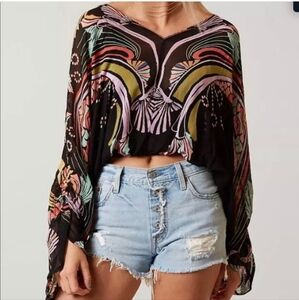 Free People Beneath The Sea Sheer Black Crop Top Size XS